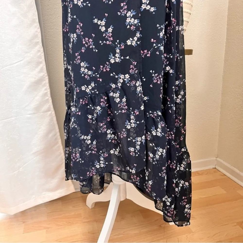 ANTHROPOLOGIE DREW Navy Floral High‎ Low Wrap Dress Size XS - Picture 5 of 10